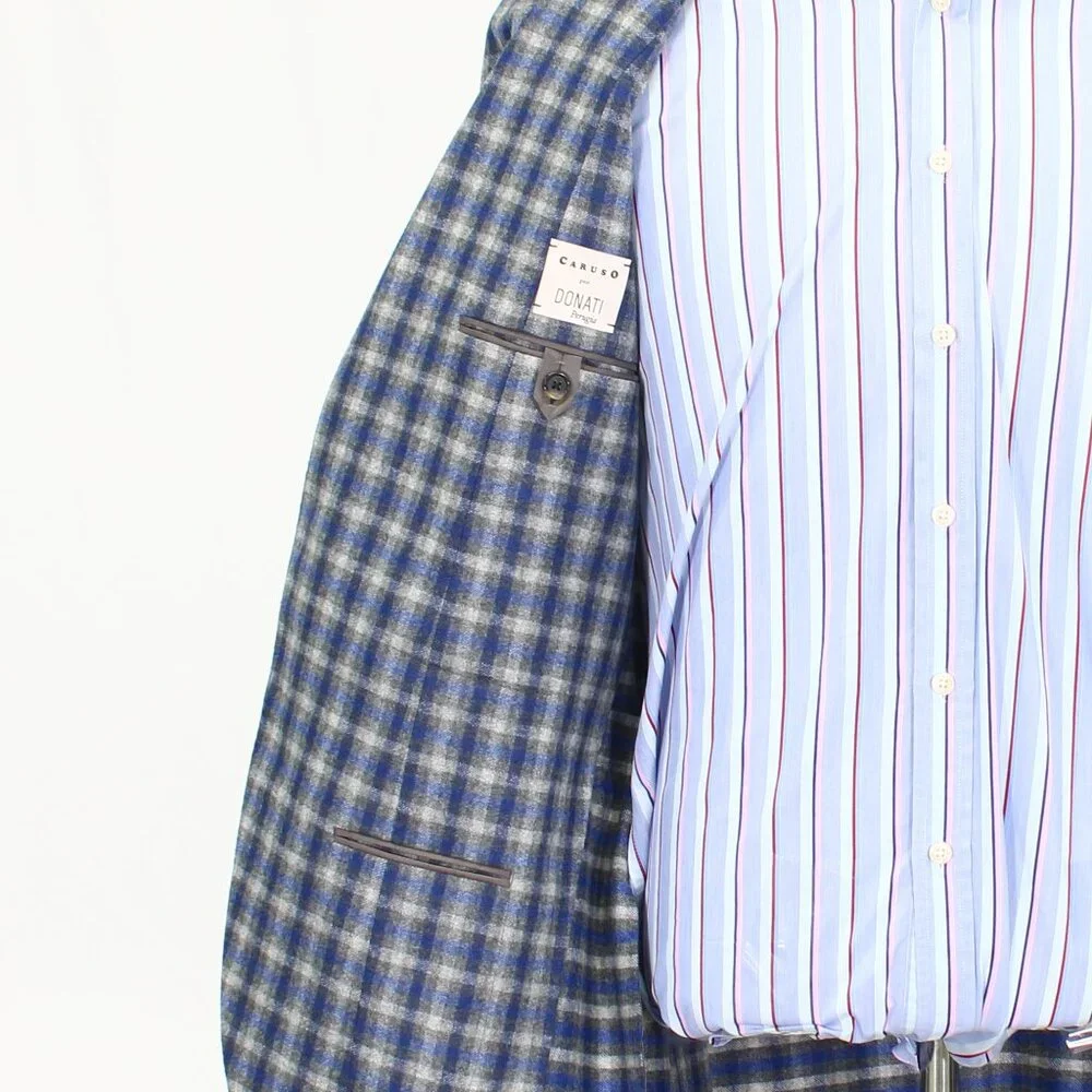 Caruso 42R Blue/Gray Check 3-Button Sport Coat Blazer Jacket T571 - Picture 9 of 11